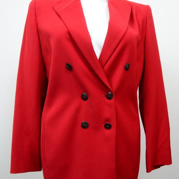 VTG 80s Dana Buchman Red Wool Double Breasted Blazer Jacket Plus Size 14 - Picture 6 of 14
